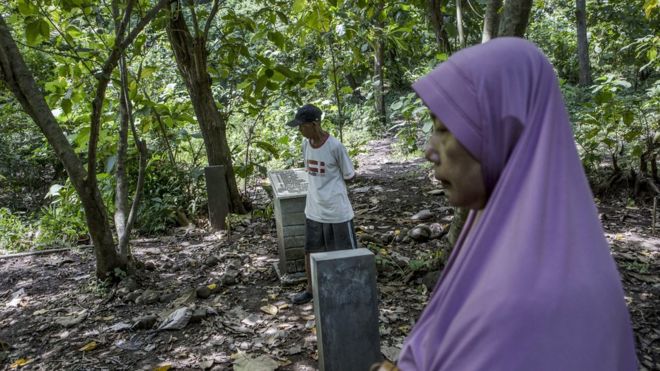 Relatives visit the site that is believed to be the burial ground for victims of a 1965 massacre