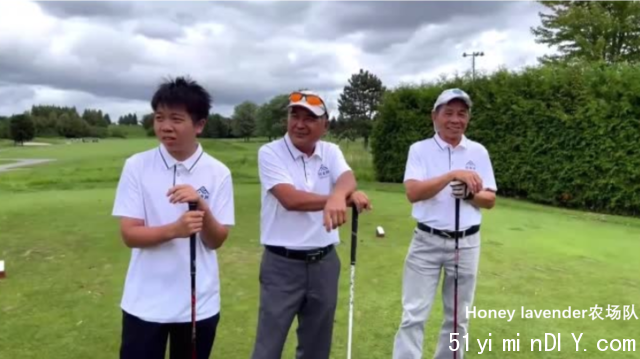 A group of men standing on a golf course Description automatically generated